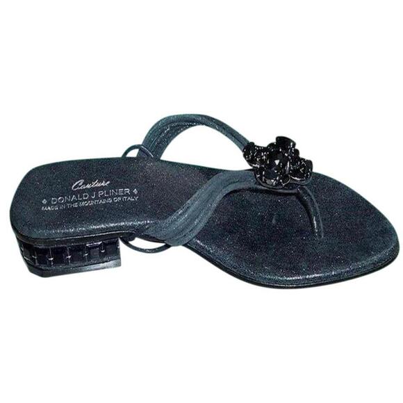 Donald Pliner Black Metallic Leather Shoe Sandal New Chunky Stones $285 NIB - Picture 2 of 7